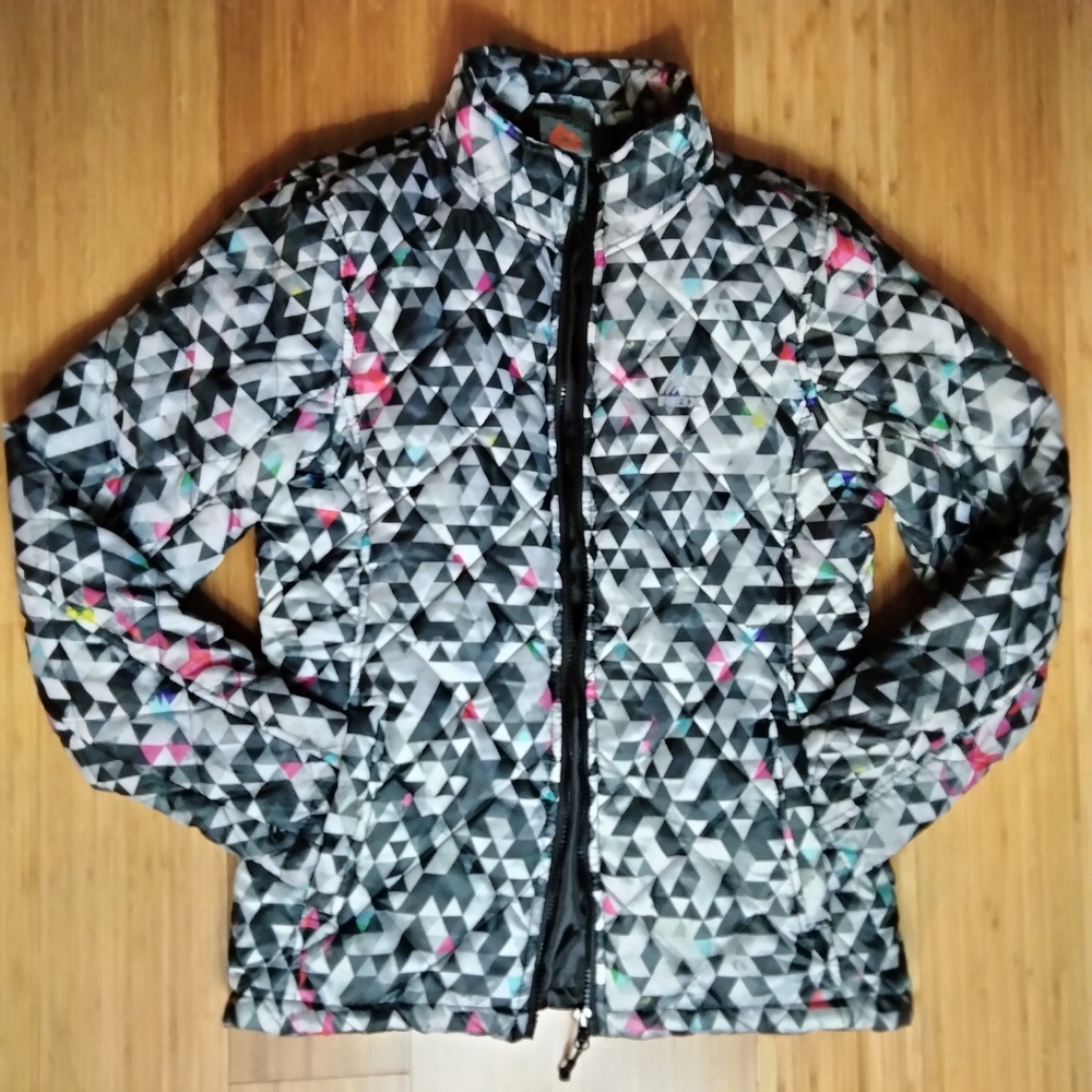 RBX Rainbow Grayscale Geometric Triangle Winter Puffer Ski Jacket